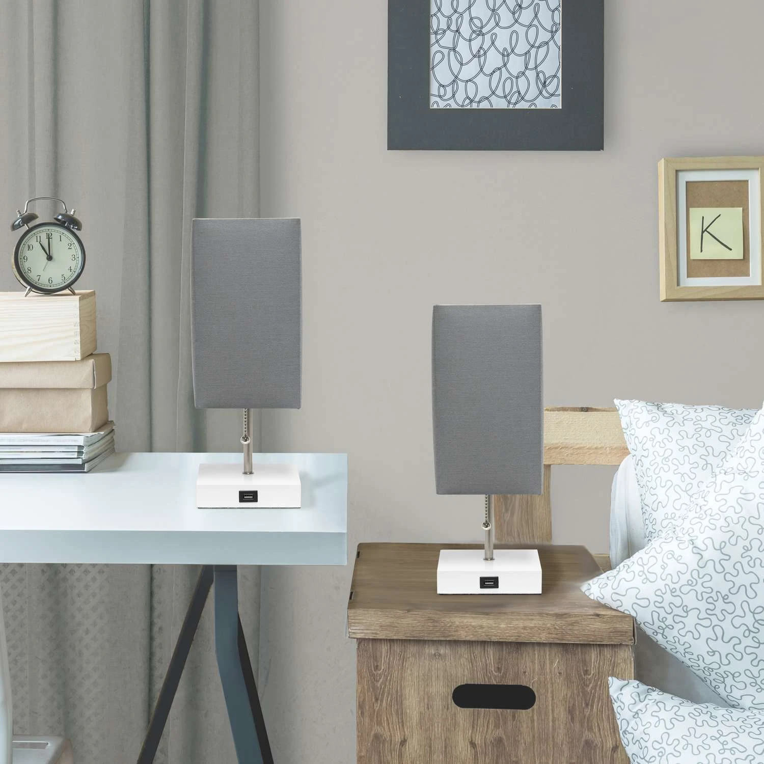 Simple Designs 14.25 In. Gray/White Stick Lamp With USB Port - Image 4