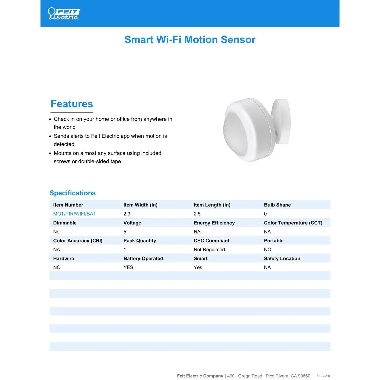 Feit Smart Home Motion-Sensing Battery Powered LED White Smart-Enabled Replacement Motion Sensor - Image 7