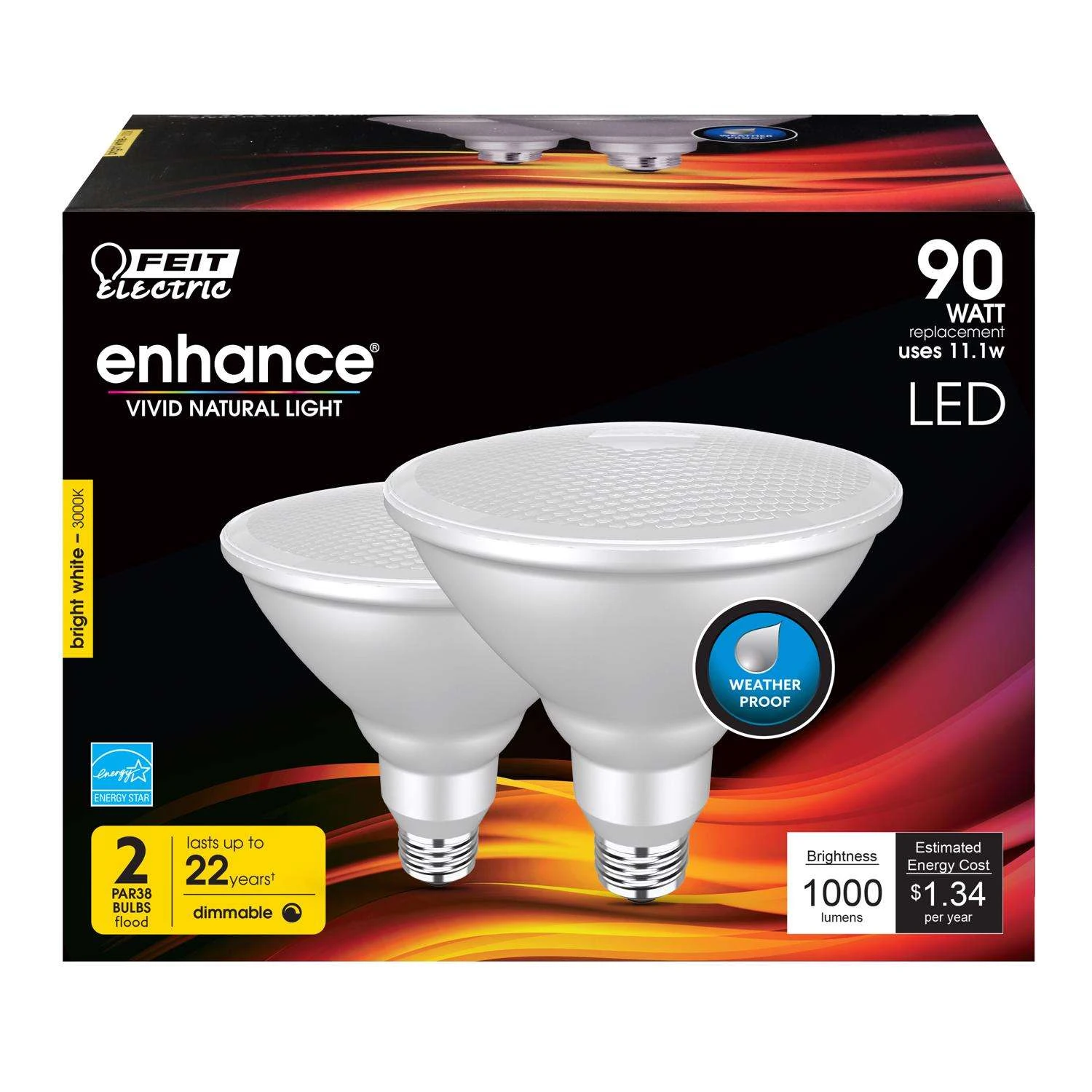 Feit Enhance PAR38 E26 (Medium) LED Bulb Bright White 90 Watt Equivalence 2 Pk