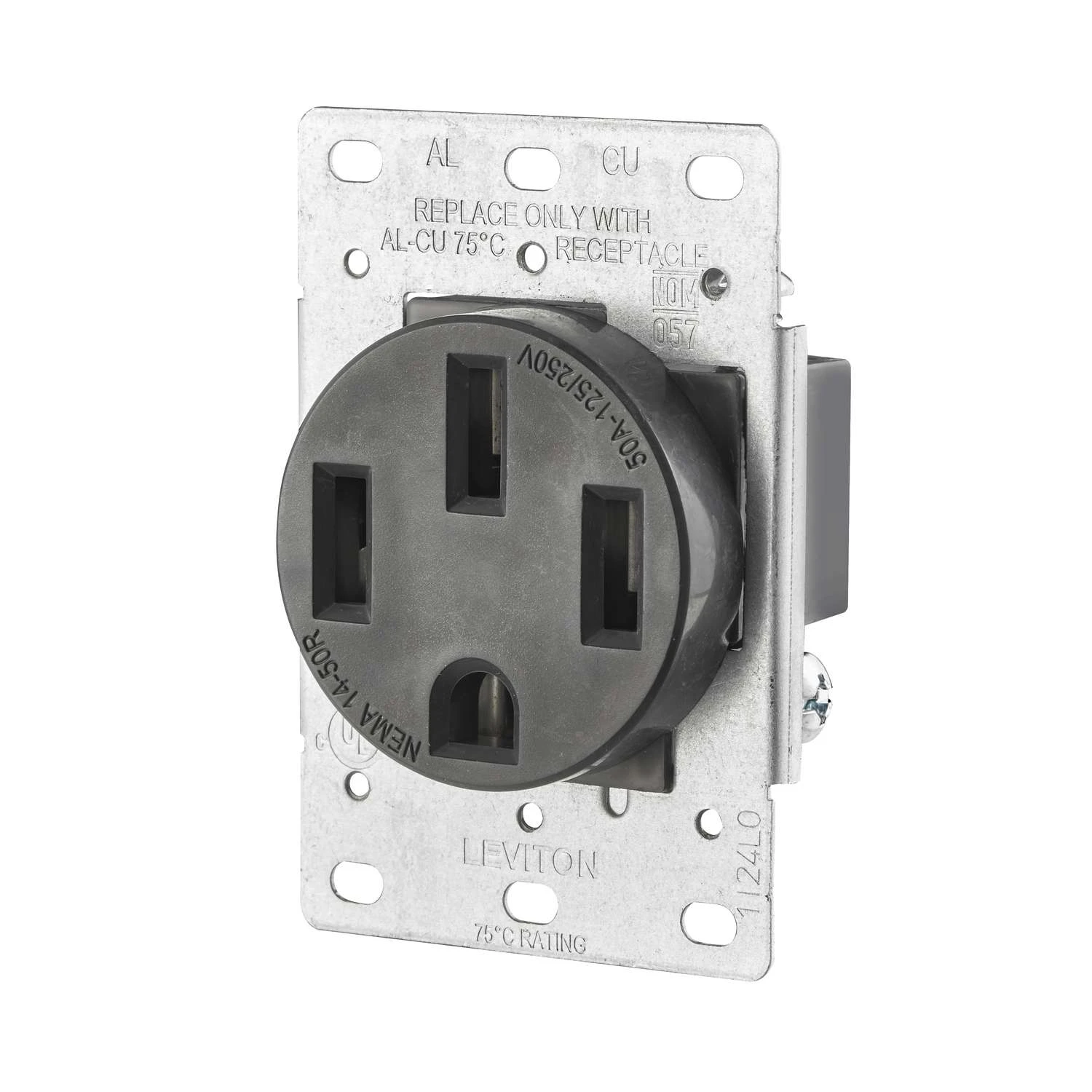 Leviton 50 Amps 125/250 V Duplex Black Outlet 14-50R 1 Pk