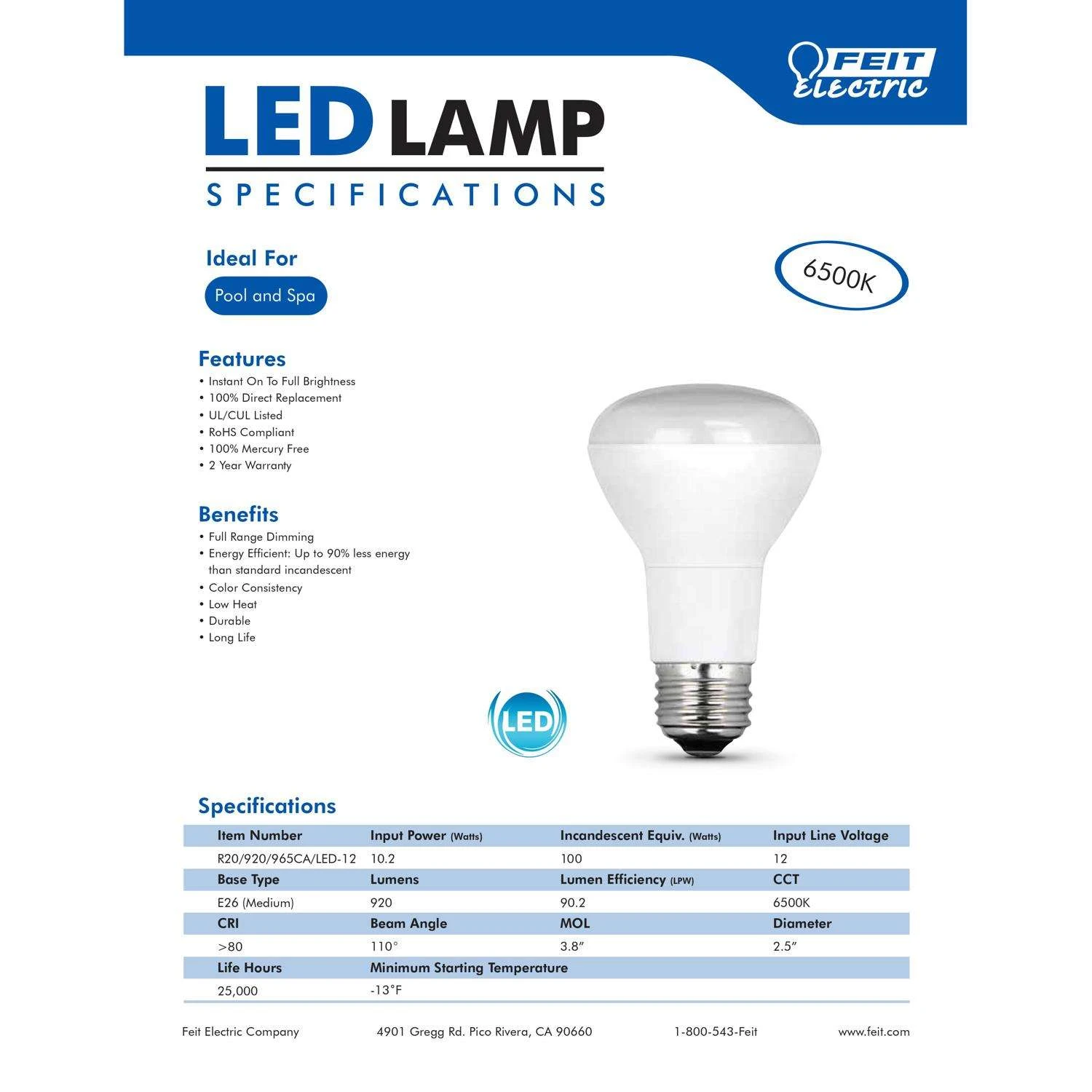 Feit LED R20 E26 (Medium) LED Bulb Daylight 100 Watt Equivalence 1 Pk - Image 4