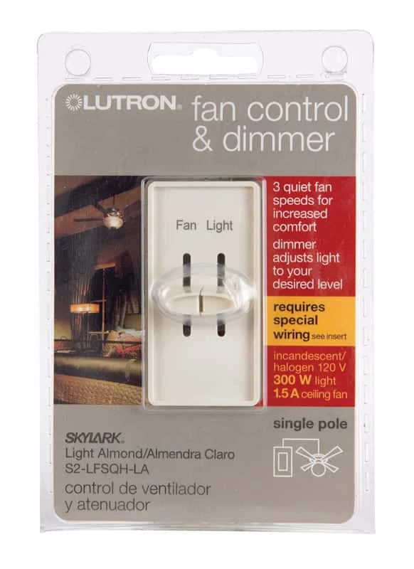 Lutron Skylark 1.5 Amps Single Pole Slide Fan Control Light Almond 1 Pk