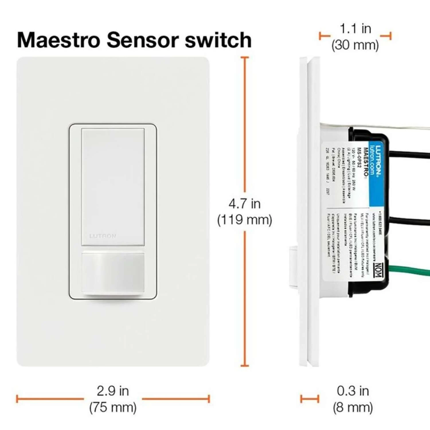 Lutron Maestro Occupancy 5 Amps Single Pole Motion Sensor Triple Combination Switch White 1 Pk - Image 6