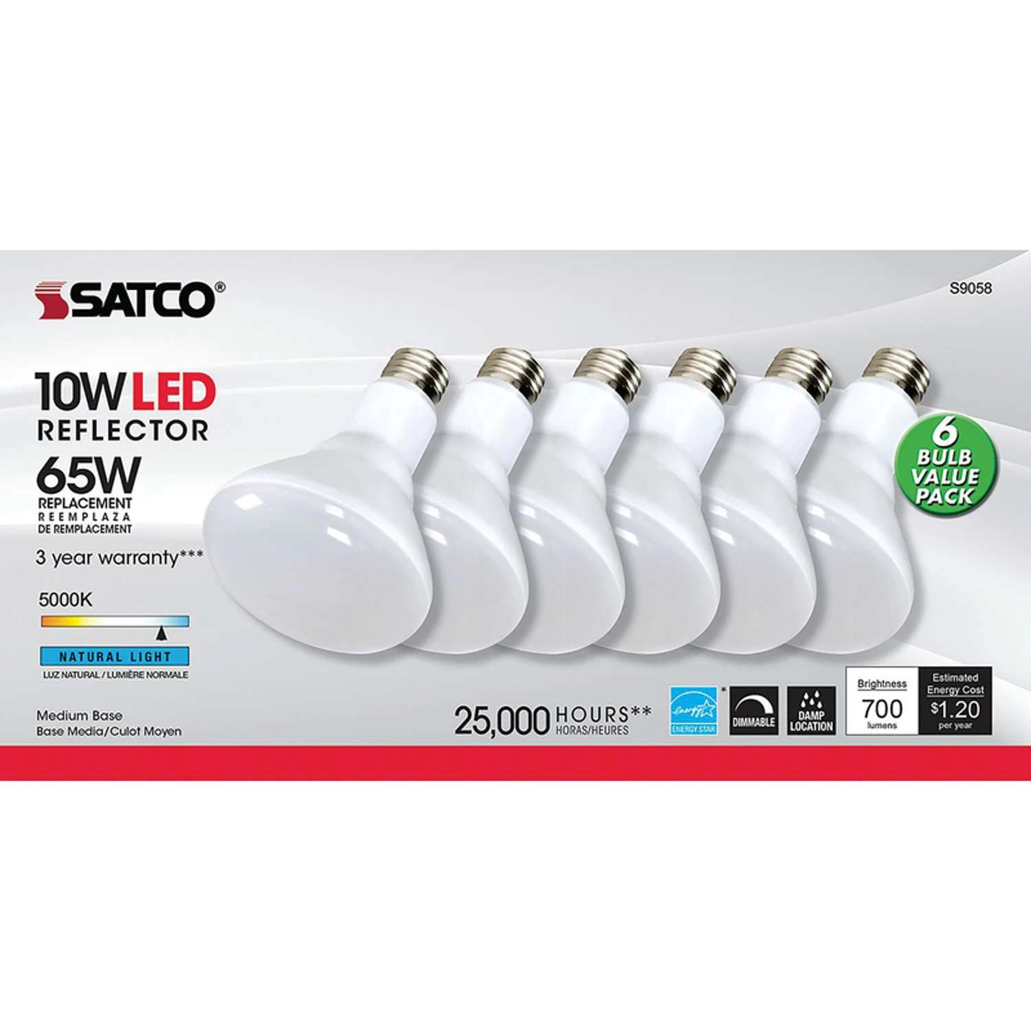 Satco BR30 E26 (Medium) LED Bulb Natural Light 65 Watt Equivalence 6 Pk