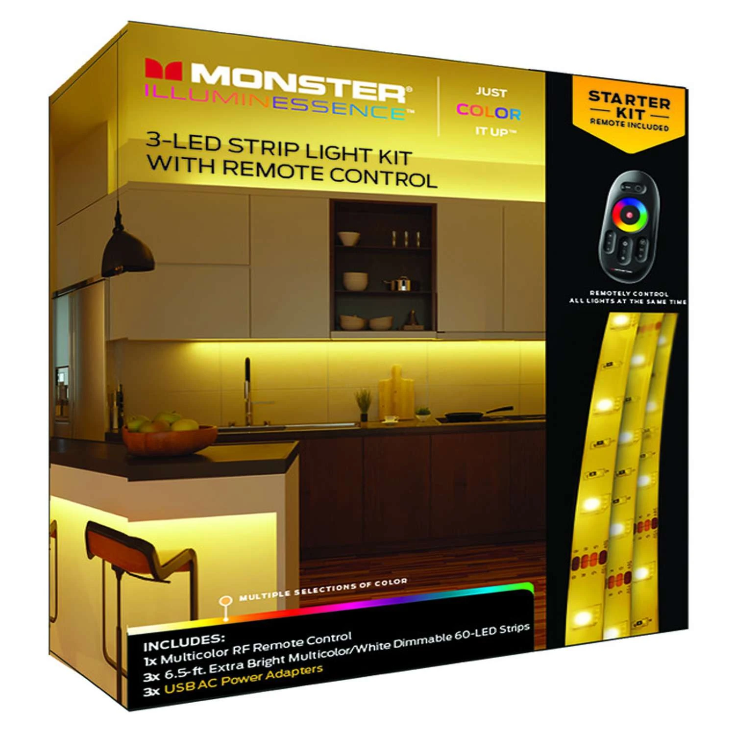 Monster Just Color It Up 6.5 Ft. L Multicolored Plug-In LED Mood Light Strip Kit With Adapter 3 Pk
