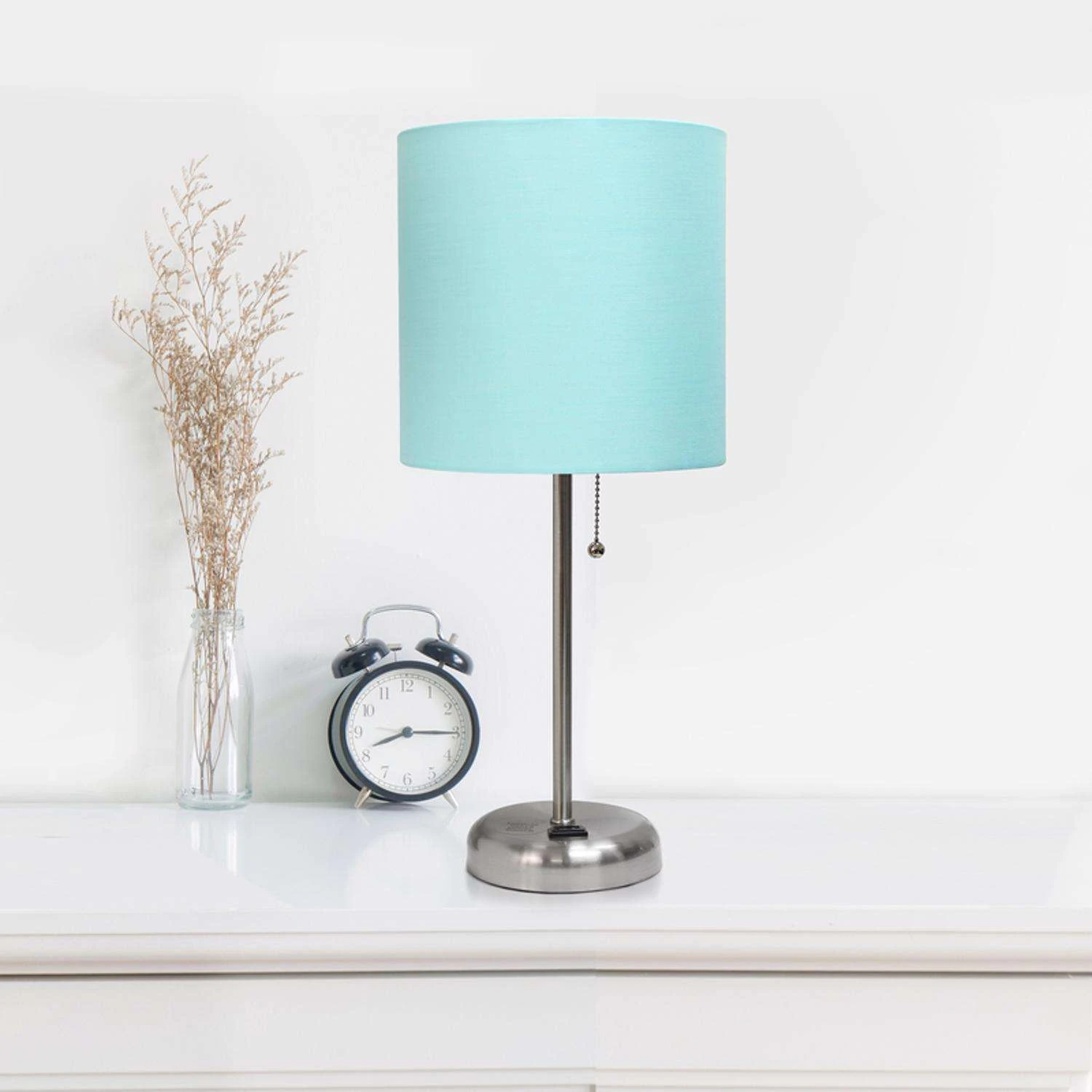LimeLights 19.5 In. Brushed Steel Aqua Table Lamp With Charging Outlet - Image 4