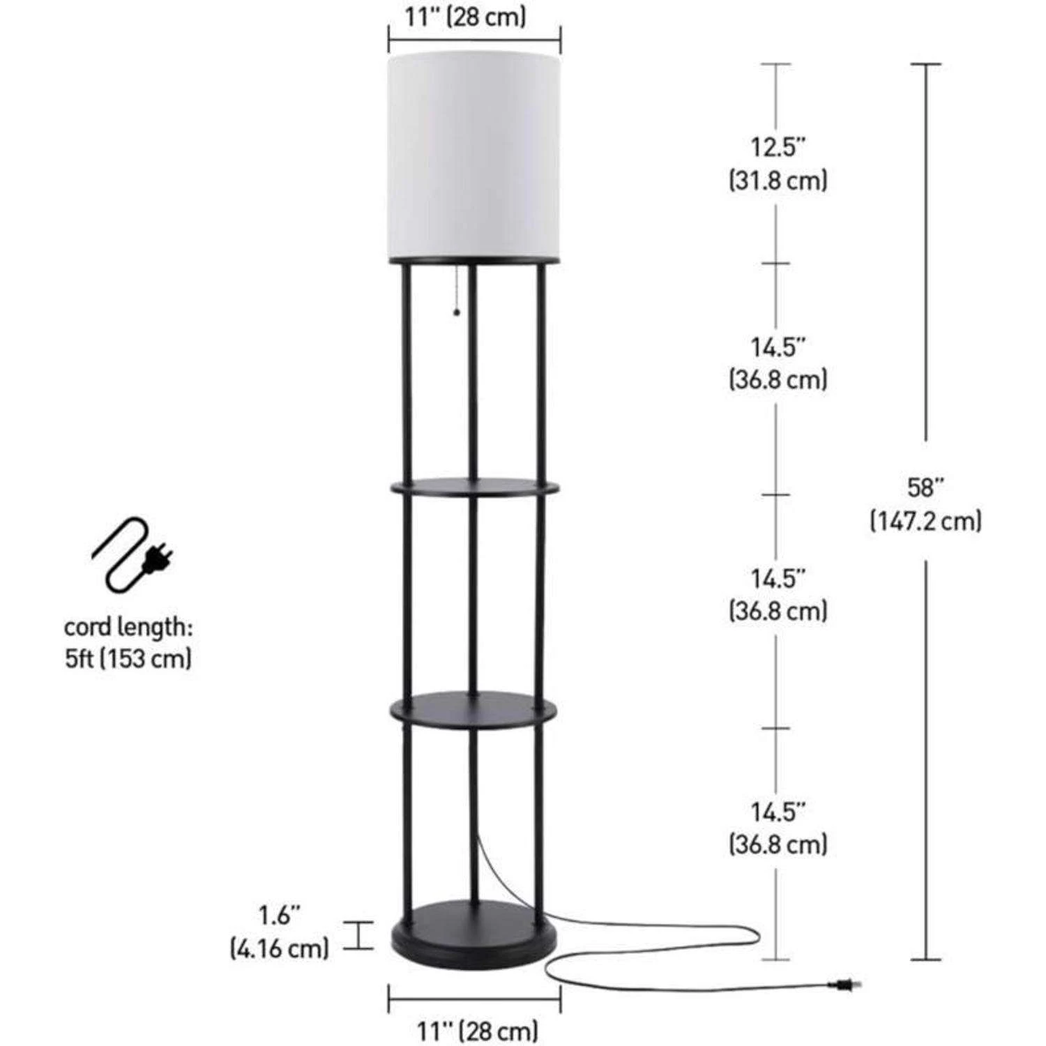Globe Electric Reid 58 In. Matte Black/White Floor Lamp - Image 3