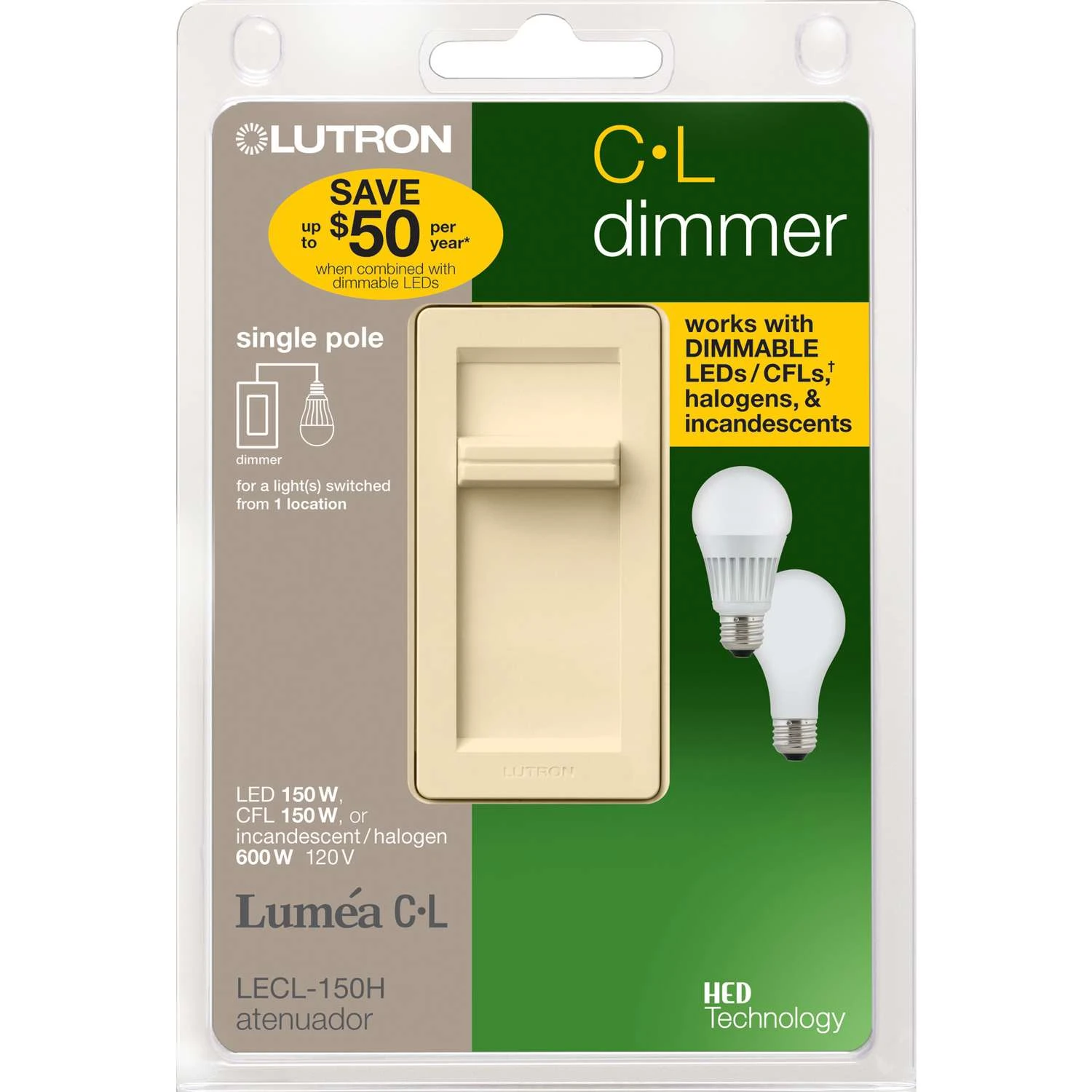 Lutron Lumea Light Almond 150 W Slide Dimmer Switch 1 Pk