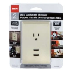 RCA Almond 2 Gang Plastic Outlet/USB Wall Plate Charger 1 Pk