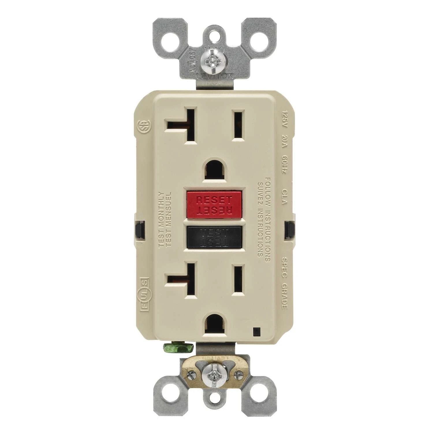 Leviton SmartlockPro 20 Amps 125 V Duplex Ivory GFCI Outlet 5-20R 1 Pk