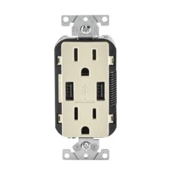 Leviton Decora 15 Amps 125 V Duplex Light Almond Outlet And USB Charger 5-15 R 1 Pk