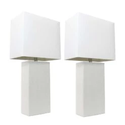 All The Rages Elegant Designs 21 In. Leather White Table Lamp