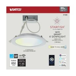 Satco Starfish Matte White 6 In. W Plastic LED Smart-Enabled Canless Recessed Downlight Kit 12 W