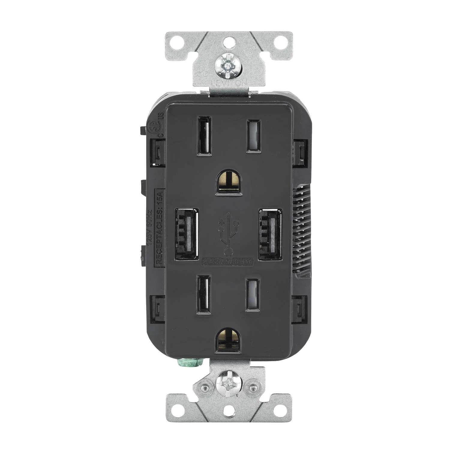 Leviton Decora 15 Amps 125 V Black Outlet And USB Charger 5-15R 1 Pk