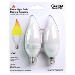 Feit LED CA10 (Flame Tip) E12 (Candelabra) LED Flame Bulb Warm White 2 Watt Equivalence 2 Pk