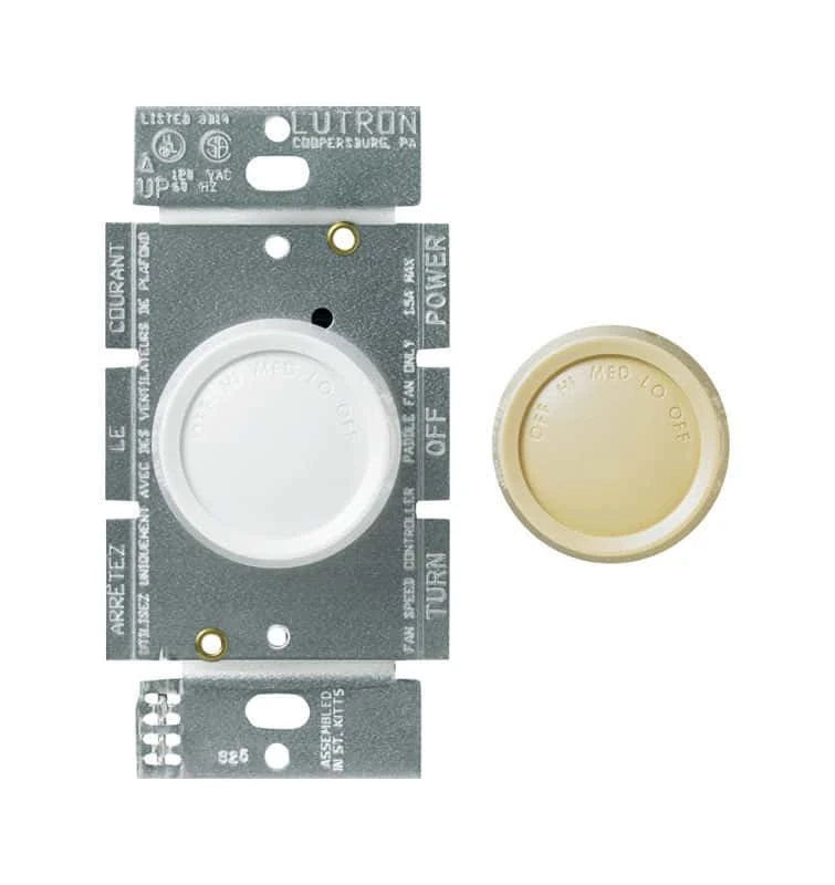 Lutron 1.5 Amps Single Pole Rotary Fan Control Ivory, White 1 Pk