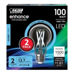 Feit Enhance A19 E26 (Medium) Filament LED Bulb Daylight 100 Watt Equivalence 2 Pk