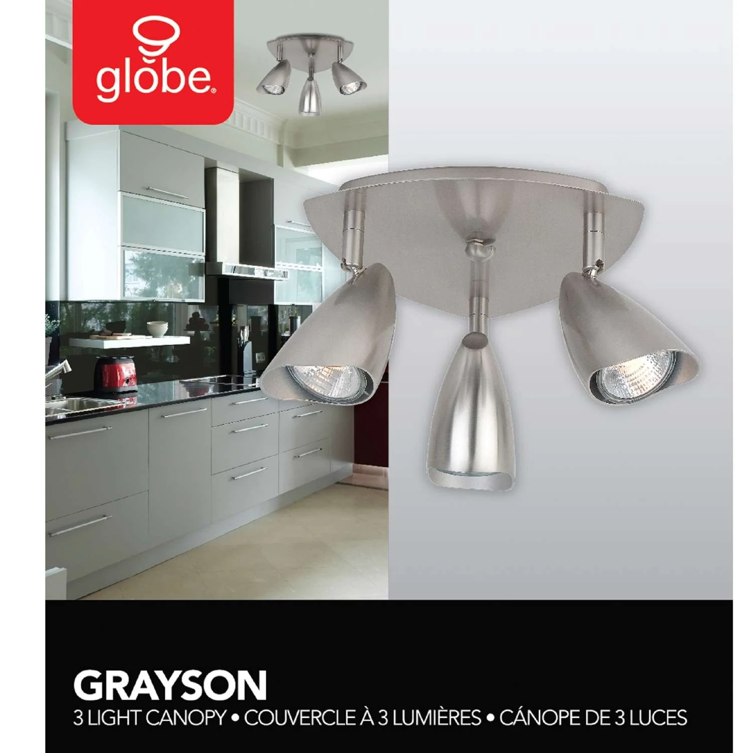 Globe Electric Grayson Brushed Nickel Silver 3 Lights Track Light Kit - Image 2
