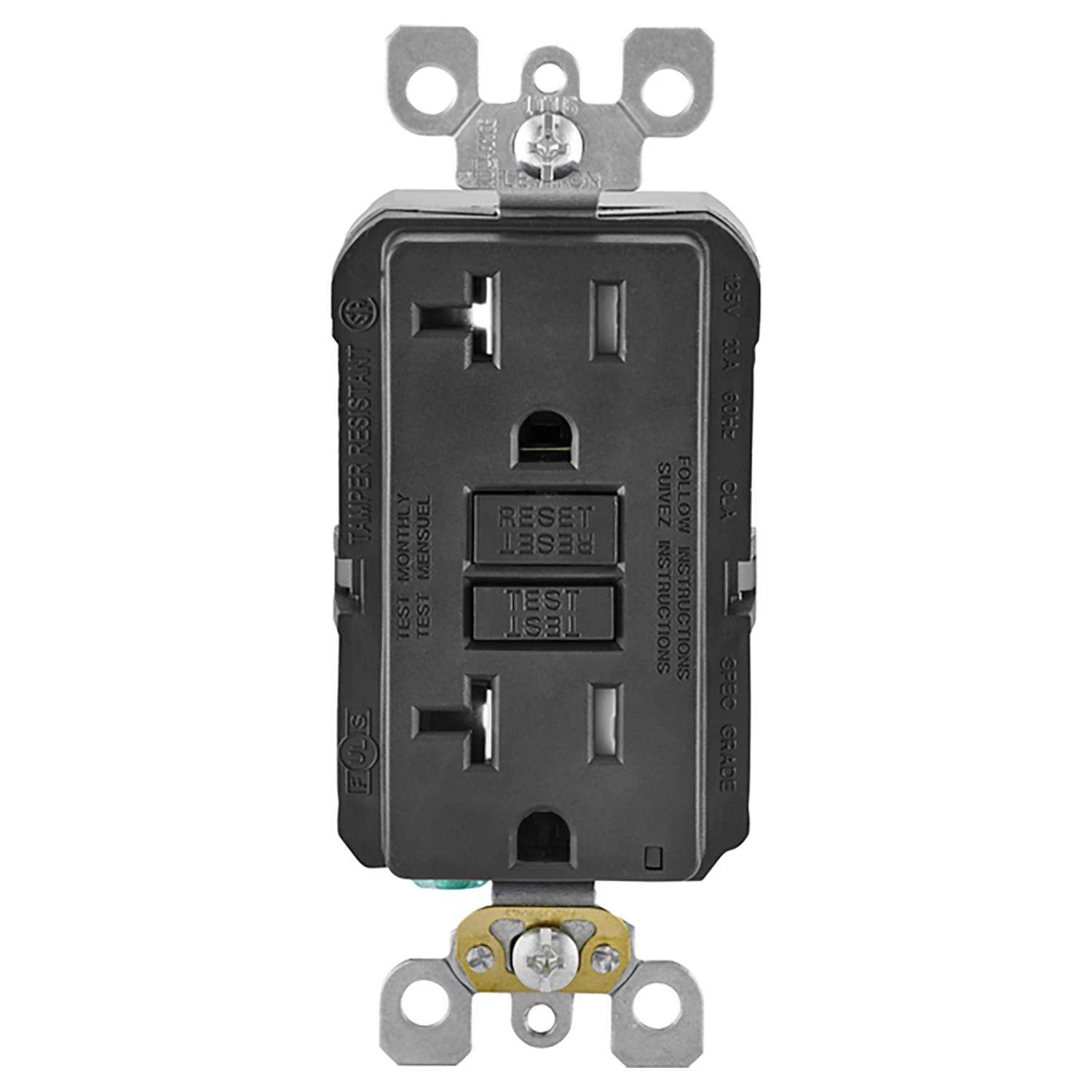 Leviton SmartlockPro 20 Amps 125 V Duplex Black GFCI Outlet 5-20R 1 Pk