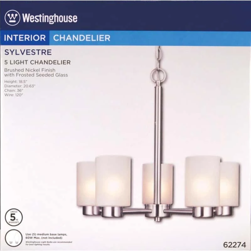 Westinghouse Sylvestre Brushed Nickel Gray 5 Lights Chandelier - Image 2