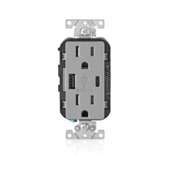 Leviton Decora 15 Amps 125 V Type A/C Duplex Gray Outlet And USB Charger 5-15R 1 Pk