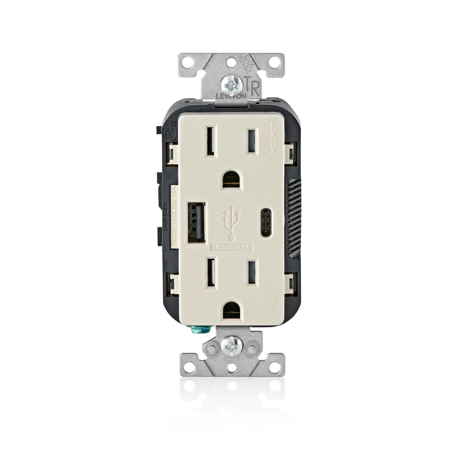 Leviton Decora 15 Amps 125 V Type A/C Duplex Light Almond Outlet And USB Charger 5-15R 1 Pk