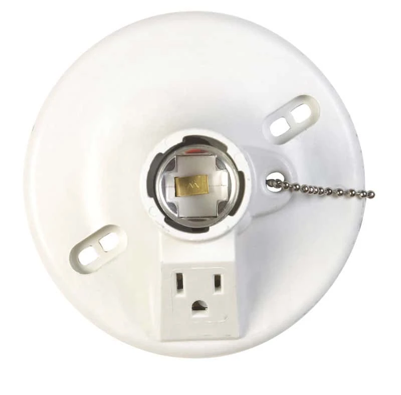 Allied Moulded Steel Medium Lampholder W/Outlet & Pull Chain 1 Pk