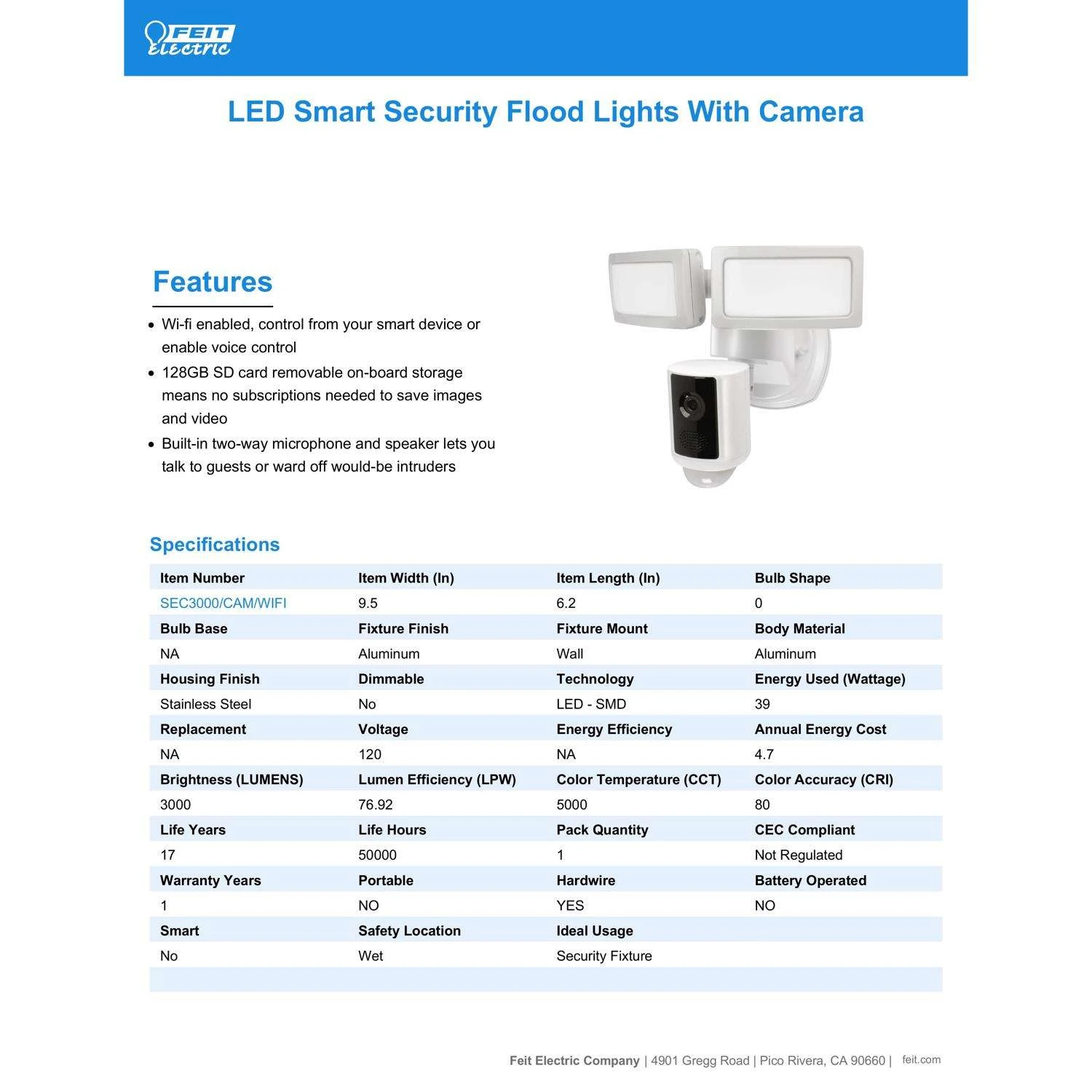 Feit Smart Home Motion-Sensing Hardwired LED White Smart-Enabled Smart Security Floodlight - Image 5