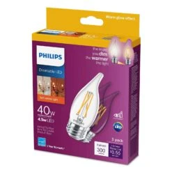 Philips B11 E26 (Medium) LED Bulb Soft White 40 Watt Equivalence 3 Pk