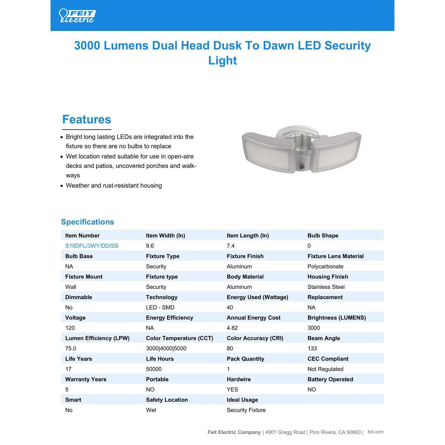 Feit LED Dusk To Dawn Hardwired LED Silver Security Floodlight - Image 4