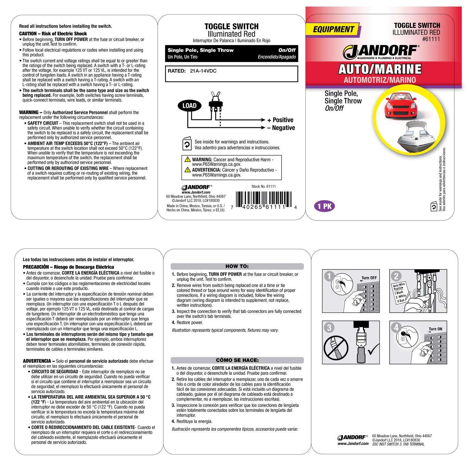 Jandorf 21 Amps Single Pole Toggle Automotive/Marine Switch Red/Silver 1 Pk - Image 3