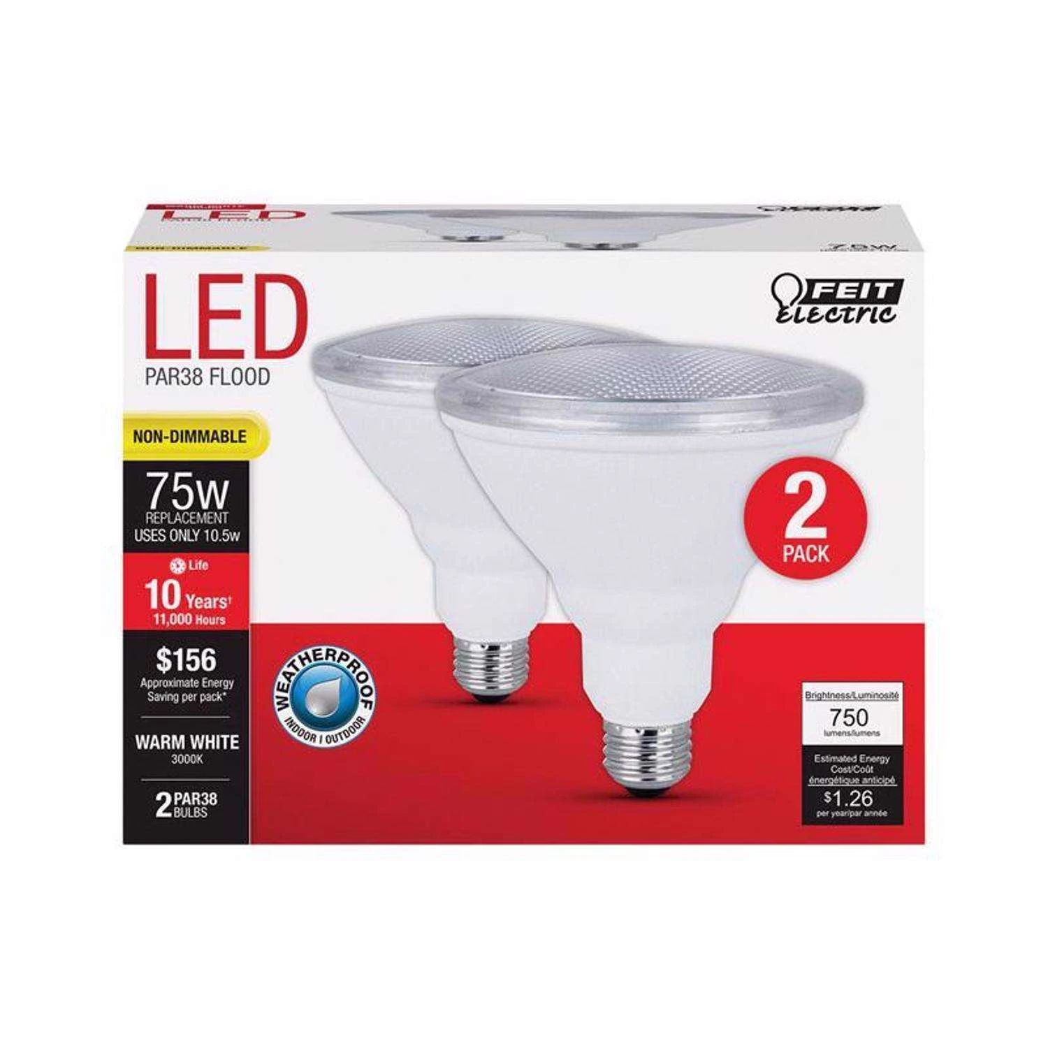 Feit PAR38 E26 (Medium) LED Bulb Warm White 75 Watt Equivalence 2 Pk - Image 2