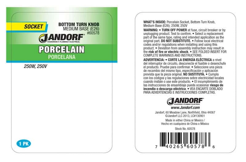 Jandorf Porcelain Medium Base Bottom Turn Knob Socket 1 Pk - Image 3