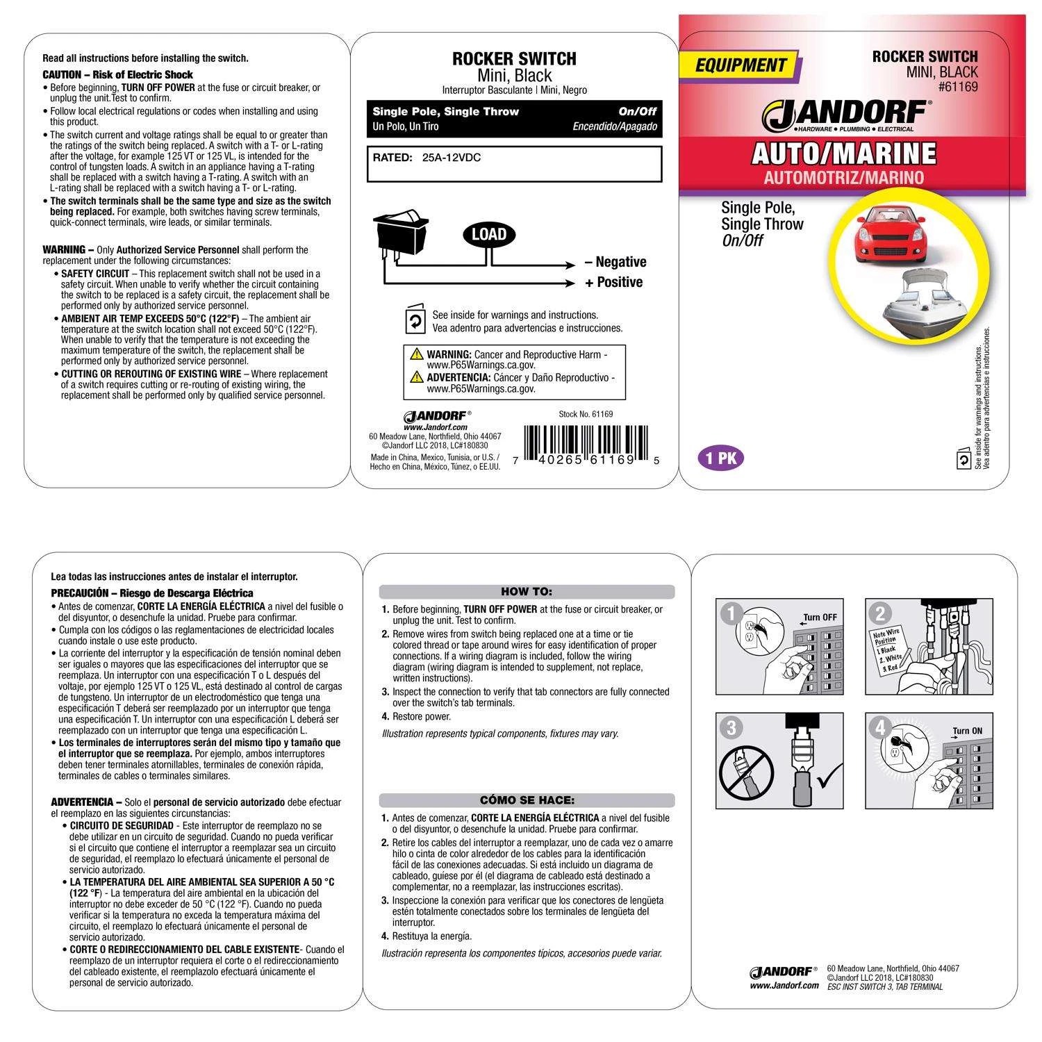 Jandorf 25 Amps Single Pole Rocker Automotive/Marine Switch Black 1 Pk - Image 3