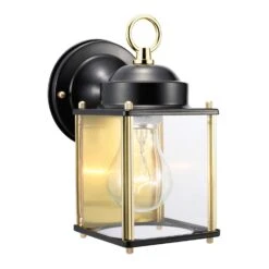Design House Coach Polished Brass Black / Gold Incandescent Outdoor Wall Fixture
