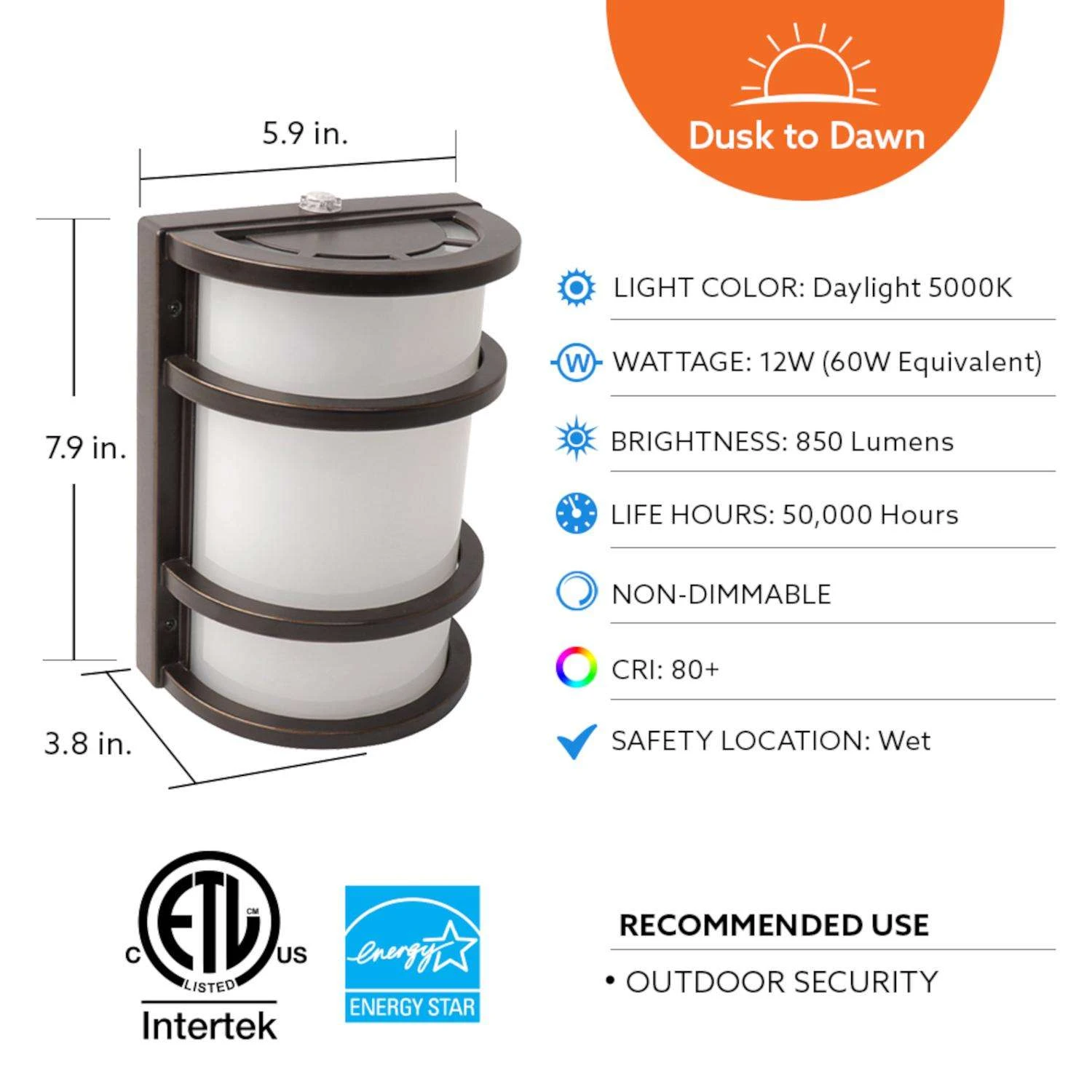 Feit LED Dusk To Dawn Hardwired LED Bronze Security Wall Light - Image 3