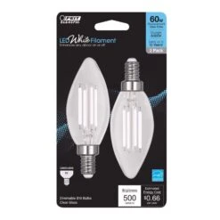 Feit White Filament BA10 E12 (Candelabra) Filament LED Bulb Daylight 60 Watt Equivalence 2 Pk