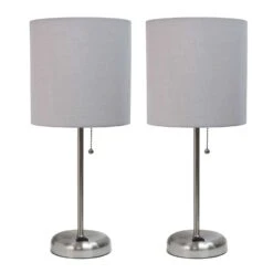 LimeLights 19.5 In. Brushed Steel Gray Table Lamp With Charging Outlet