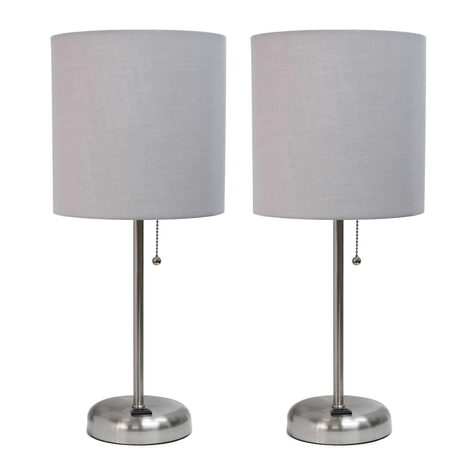 LimeLights 19.5 In. Brushed Steel Gray Table Lamp With Charging Outlet