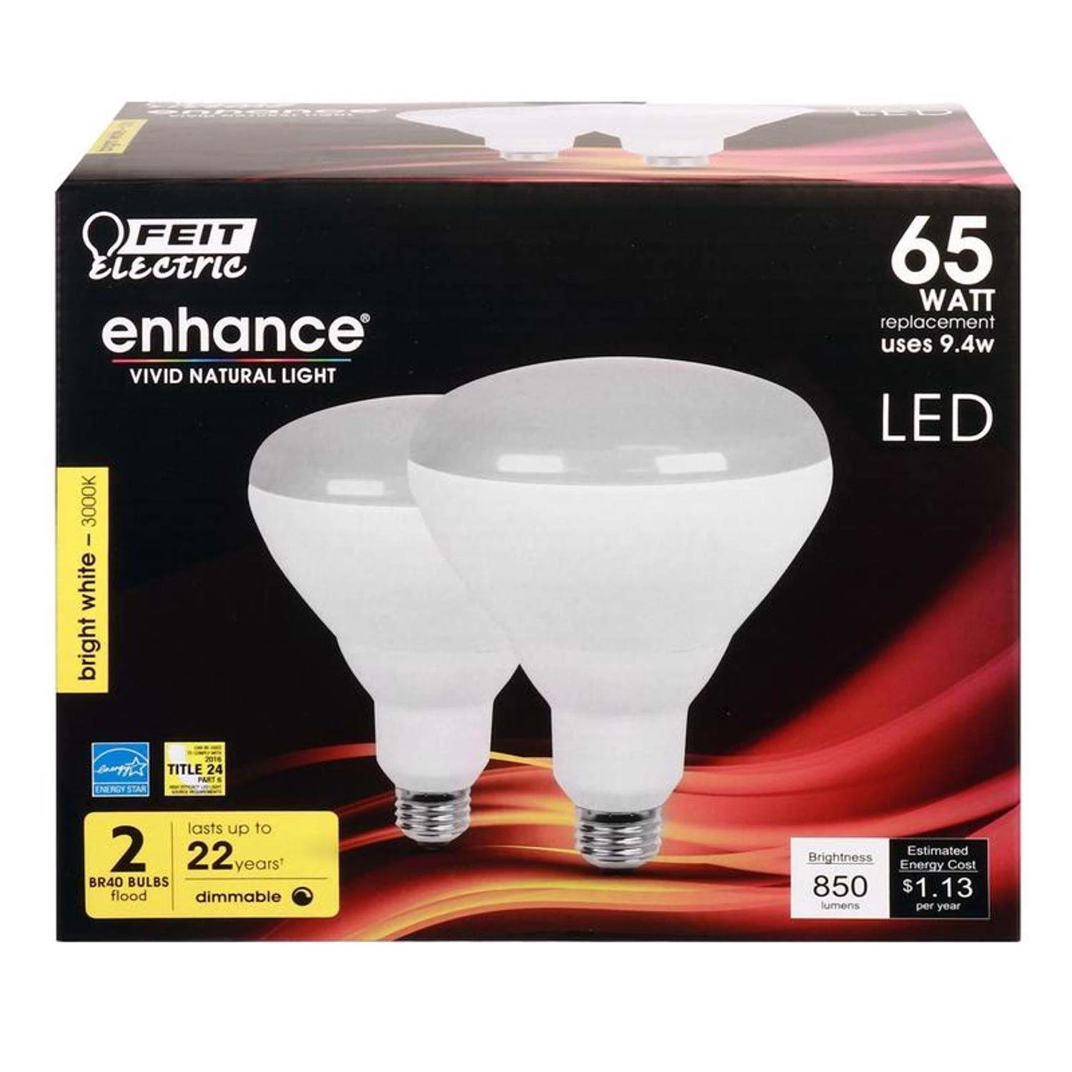 Feit LED BR40 E26 (Medium) LED Bulb Bright White 65 Watt Equivalence 2 Pk