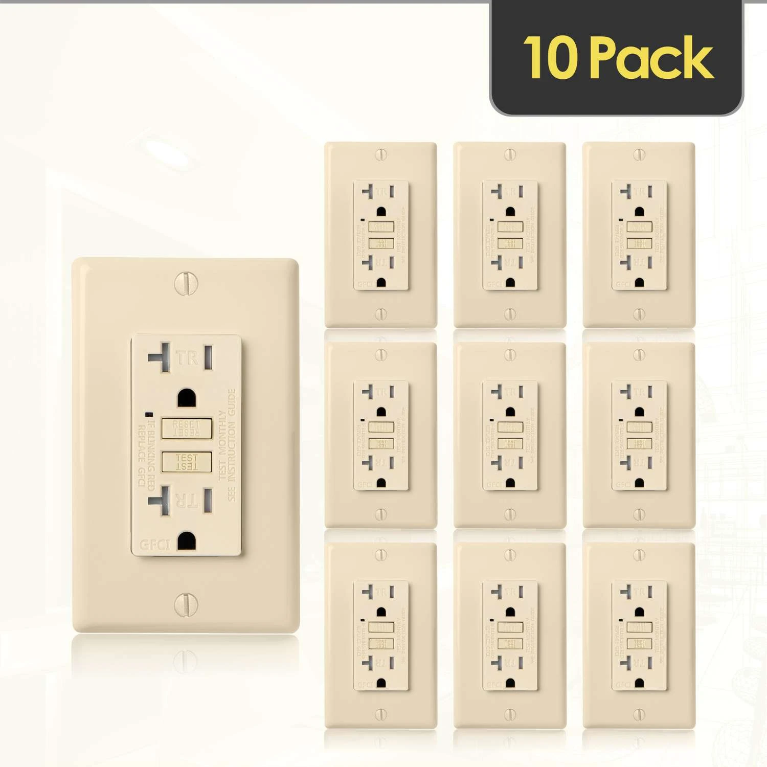 Faith 20 Amps 125 V Duplex Ivory GFCI Outlet 10 Pk