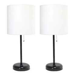 LimeLights 19.5 In. Matte White Table Lamp With Charging Outlet